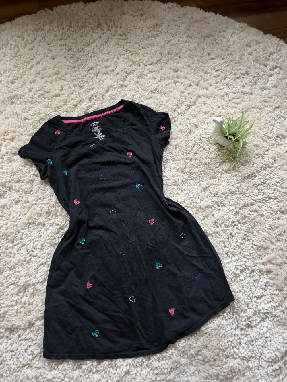 Casual black mini White Stag Black cute vintage Mini Dress with Pink & Teal Hear